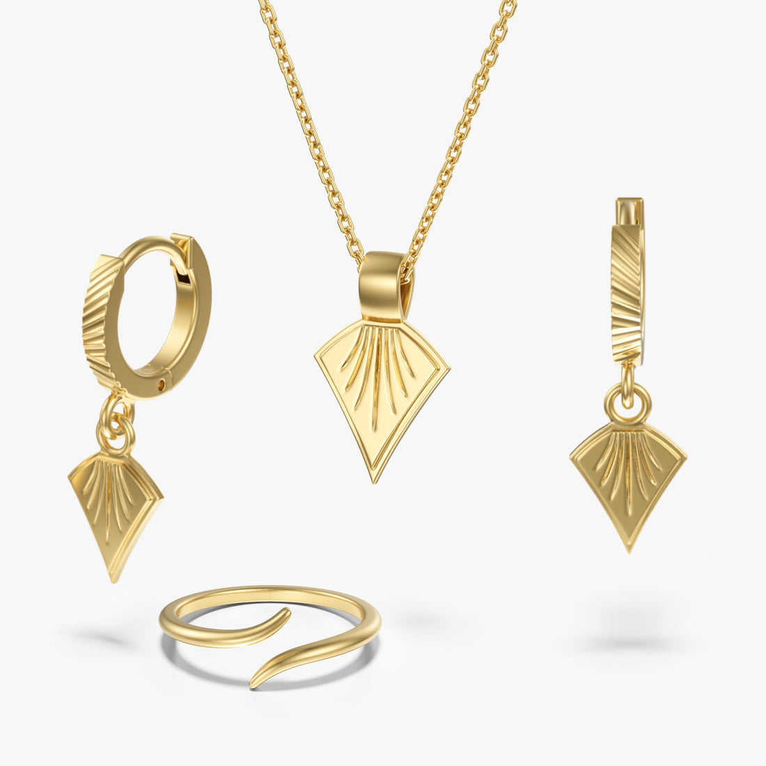 Palm Leaf Set 14K Solid Gold